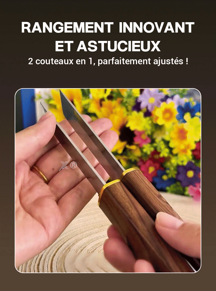 Ensemble de Couteaux Doubles 2 en 1 avec Manche en Bois