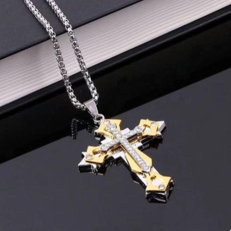 Collier croix en diamant titane Or&Argent