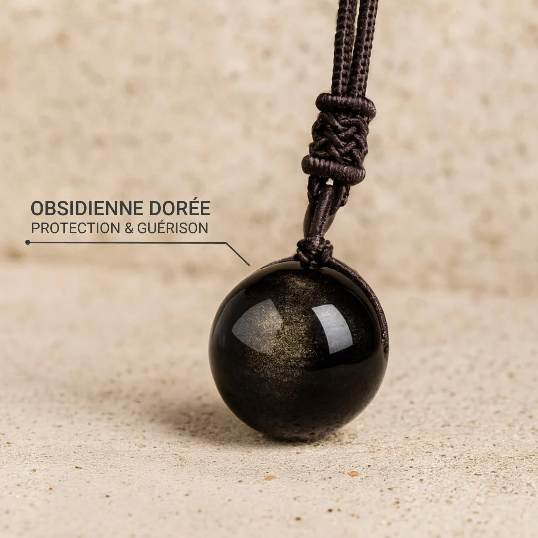 Pendentif "Sphère" en Obsidienne Dorée