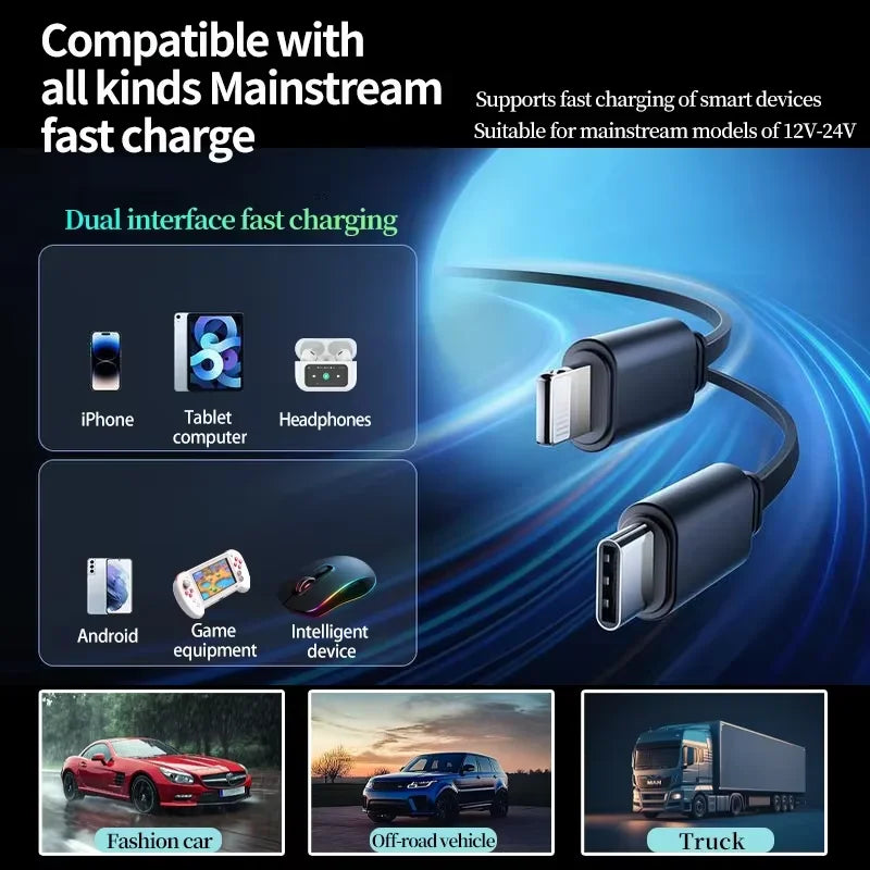 Chargeur de voiture multifonction avec écouteur airpods sans fil.