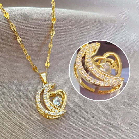 Collier preuve d'amour en cœur et croissant de lune
