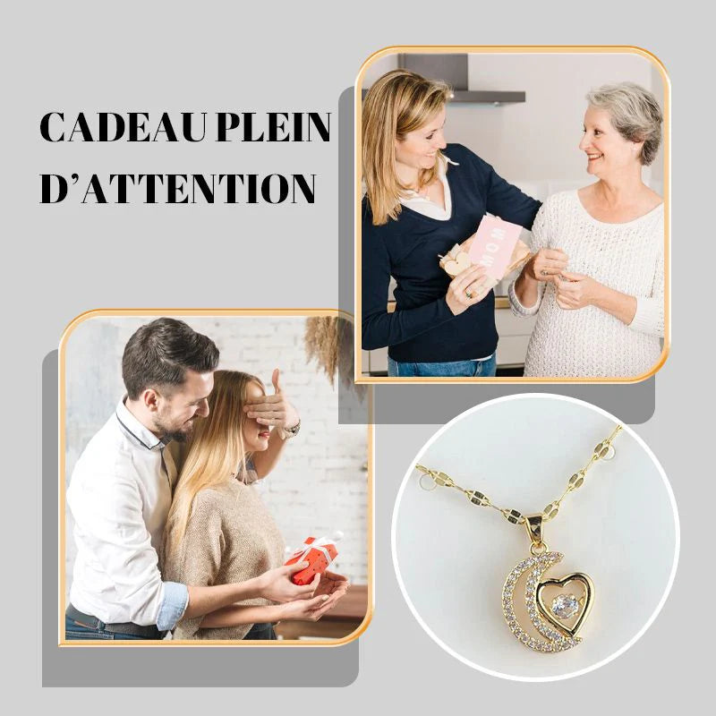 Collier preuve d'amour en cœur et croissant de lune